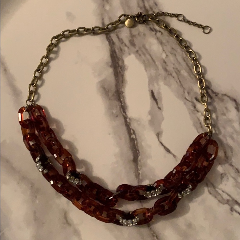 Tortoise chain necklace with gems and gold chain